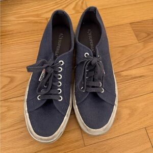 Superga Navy Canvas Low-Top Sneakers with White Sole